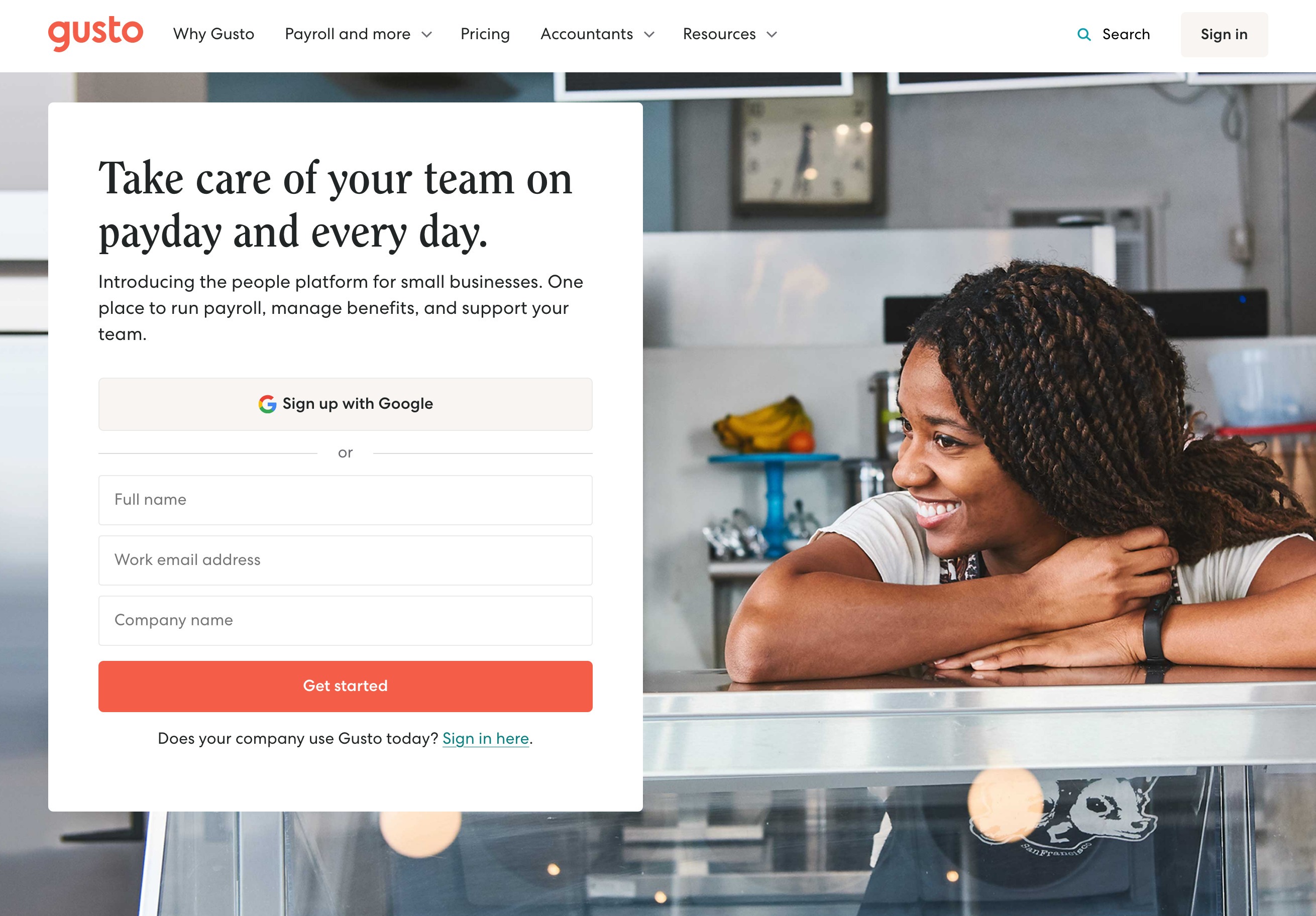 Gusto Signup component screenshot