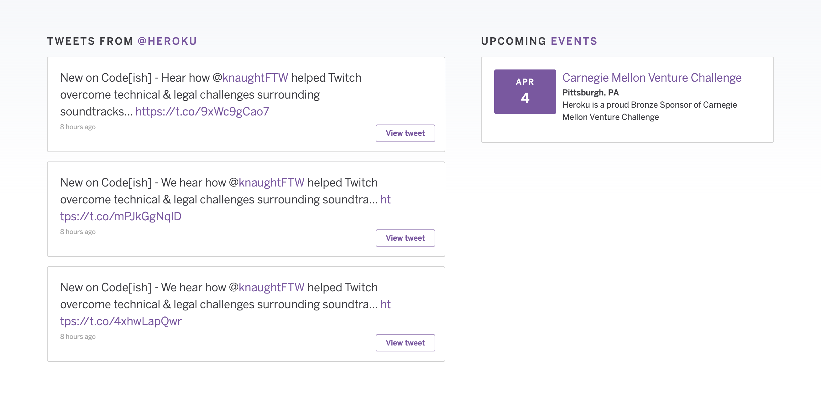 Heroku Testimonial component screenshot