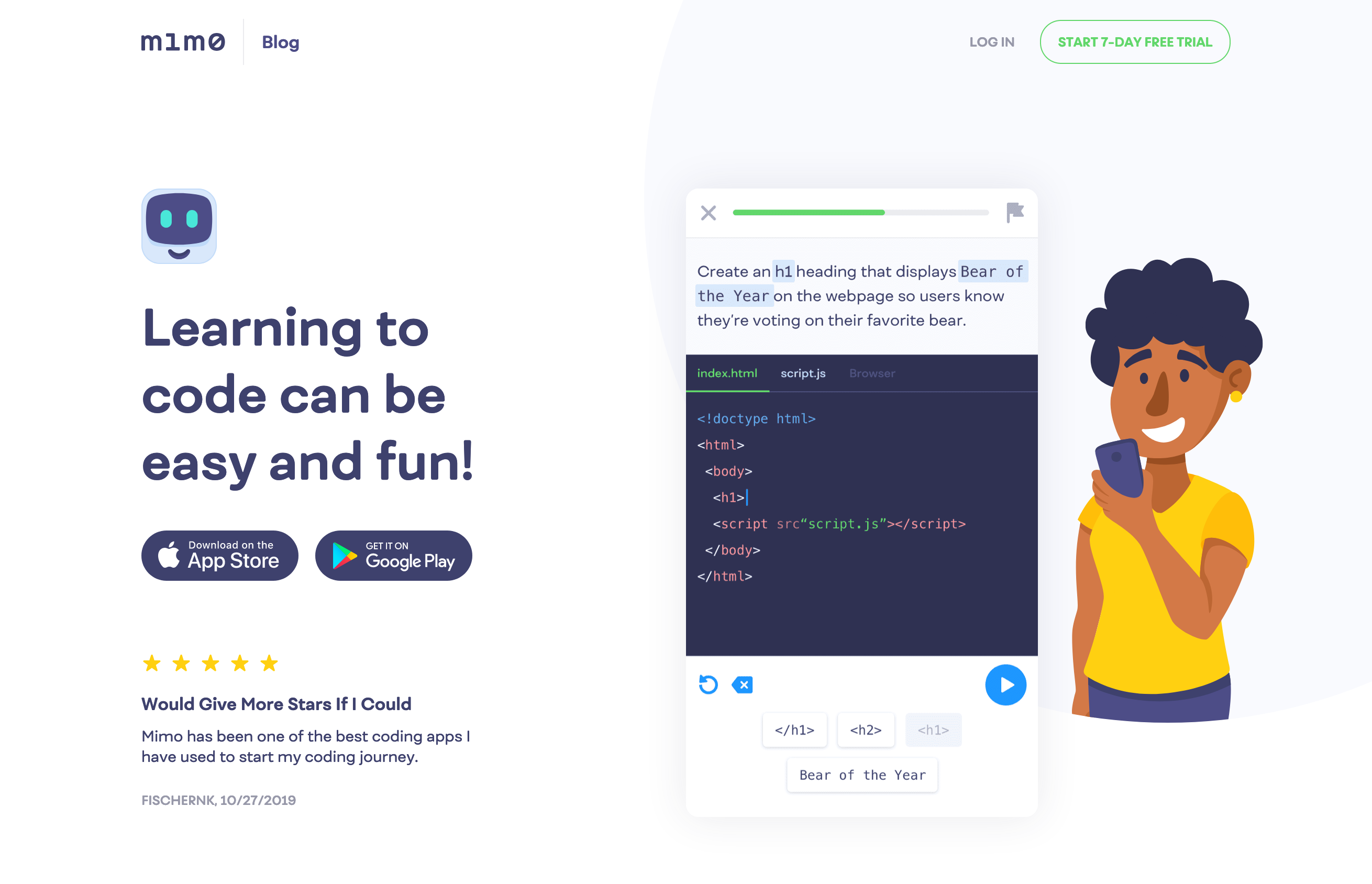 Getmimo Hero component screenshot