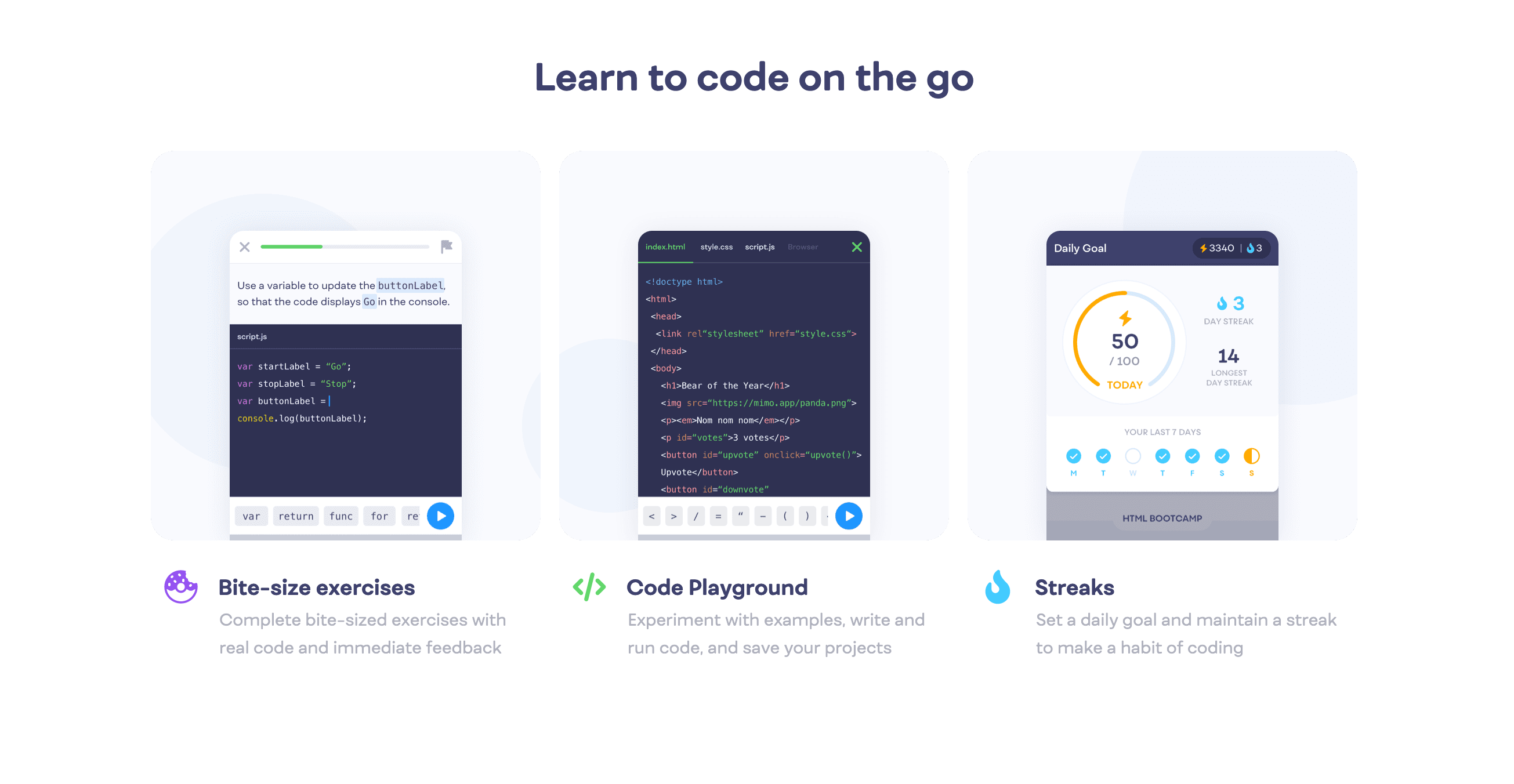 Getmimo Feature component screenshot