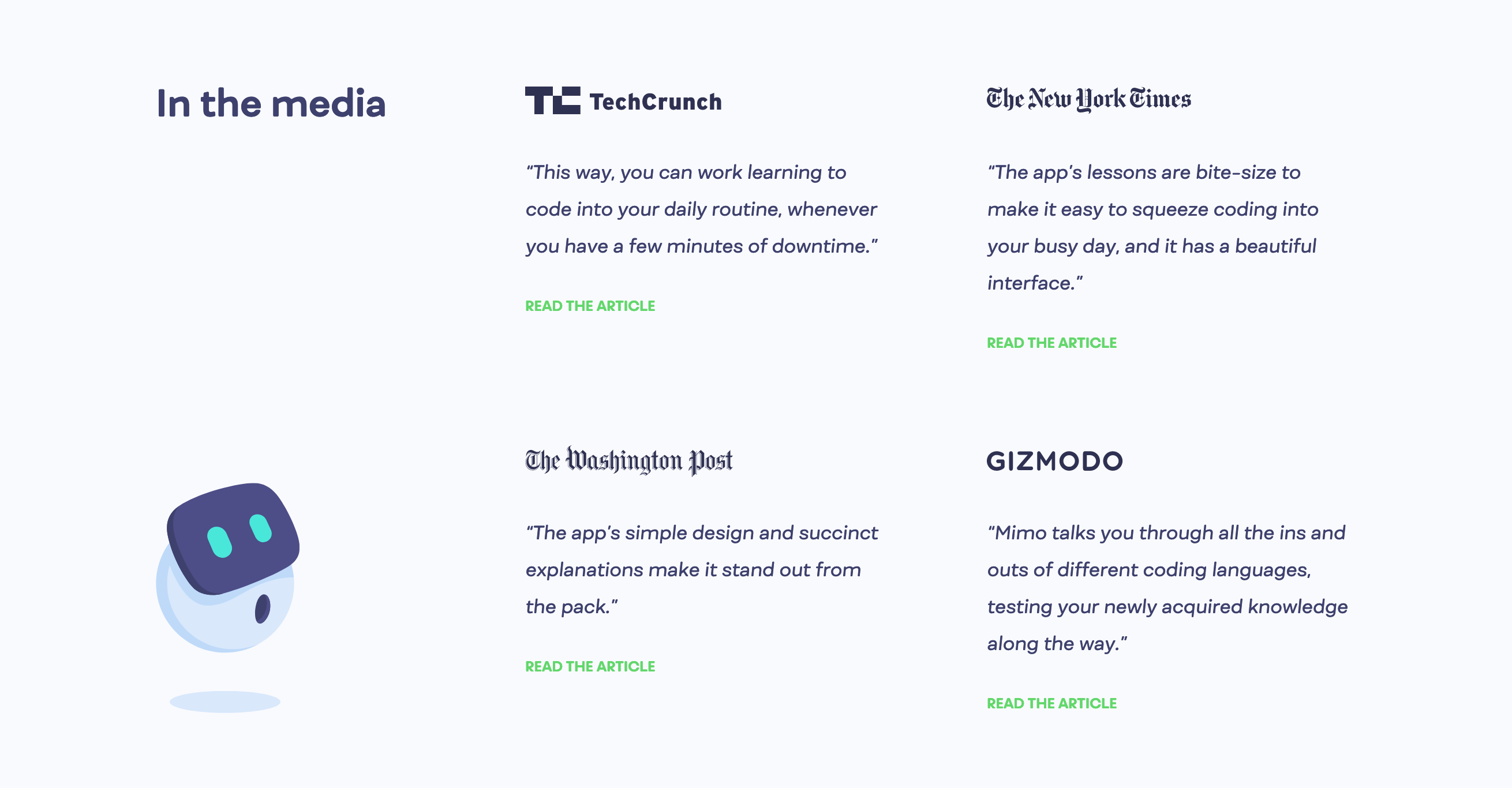 Getmimo Testimonial component screenshot