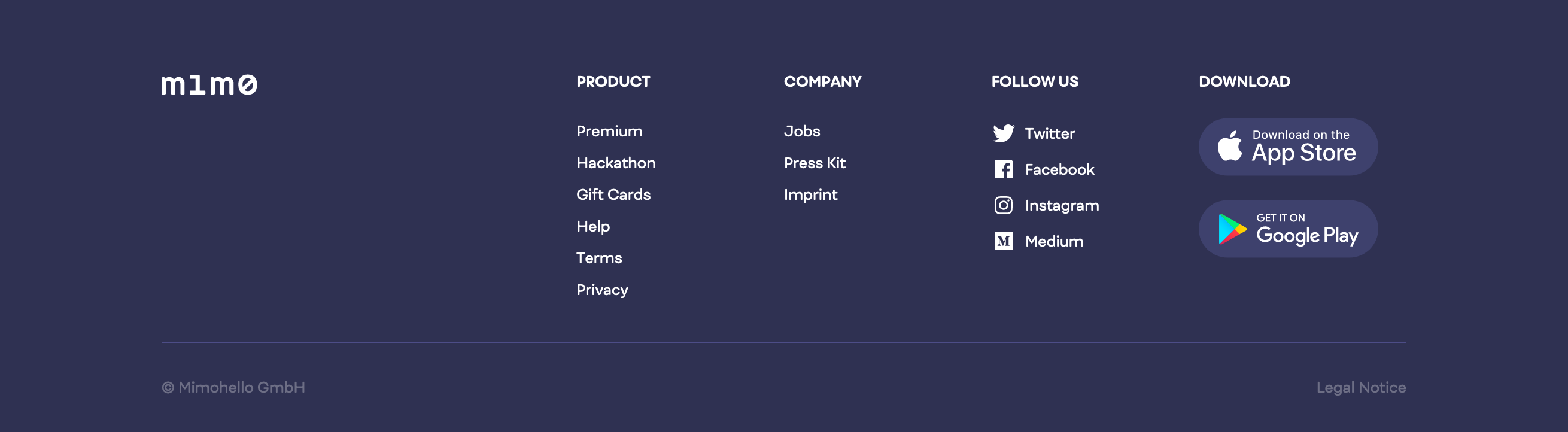 Getmimo Footer component screenshot