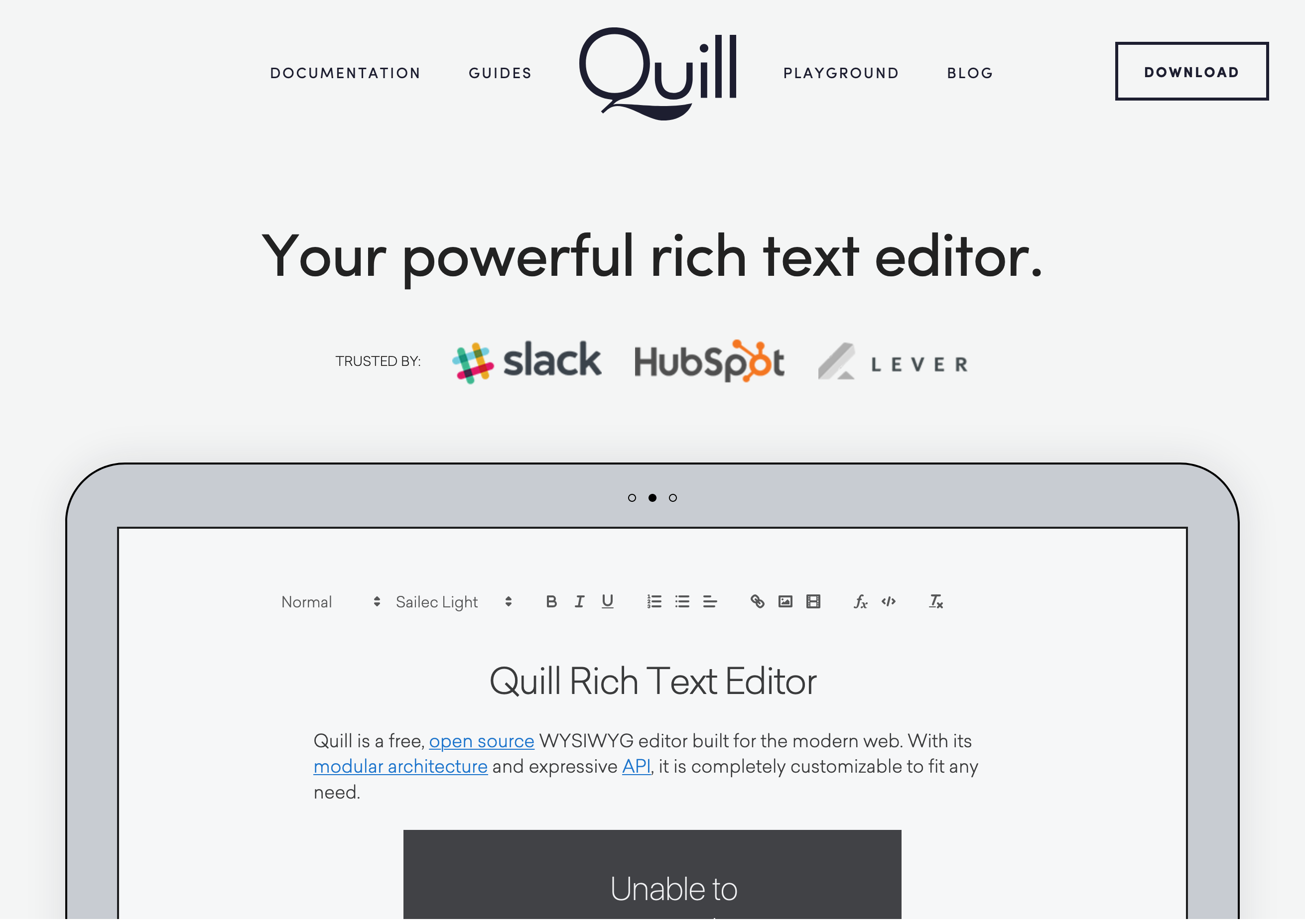 Quilljs Hero component screenshot