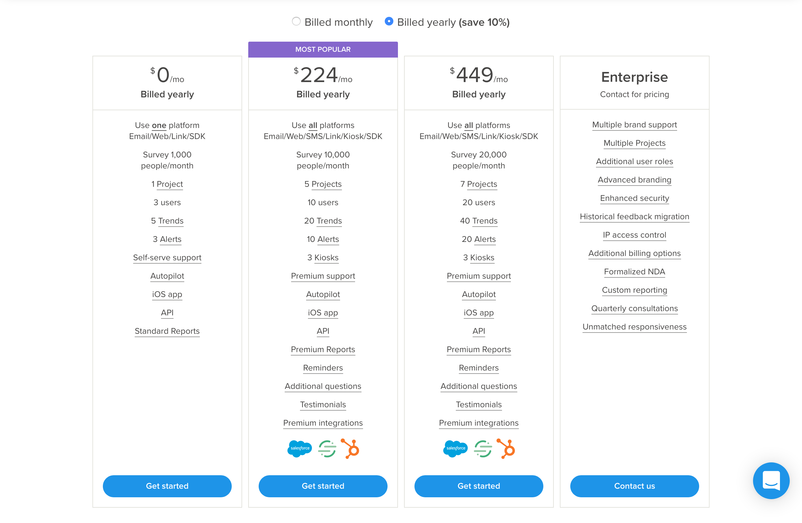 Delighted Pricing component screenshot