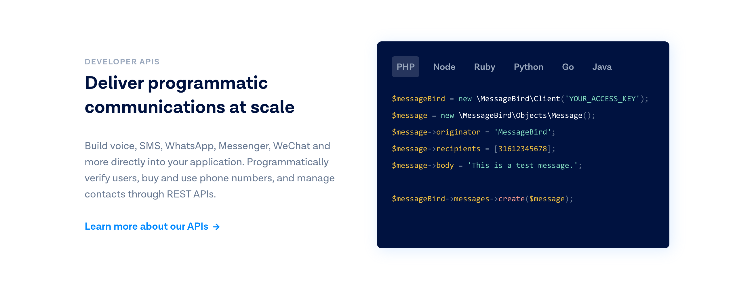 Messagebird Api component screenshot