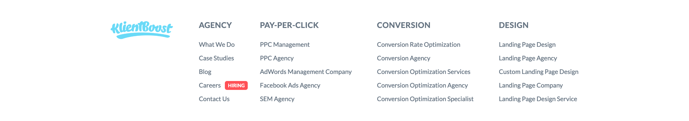Klientboost Footer component screenshot