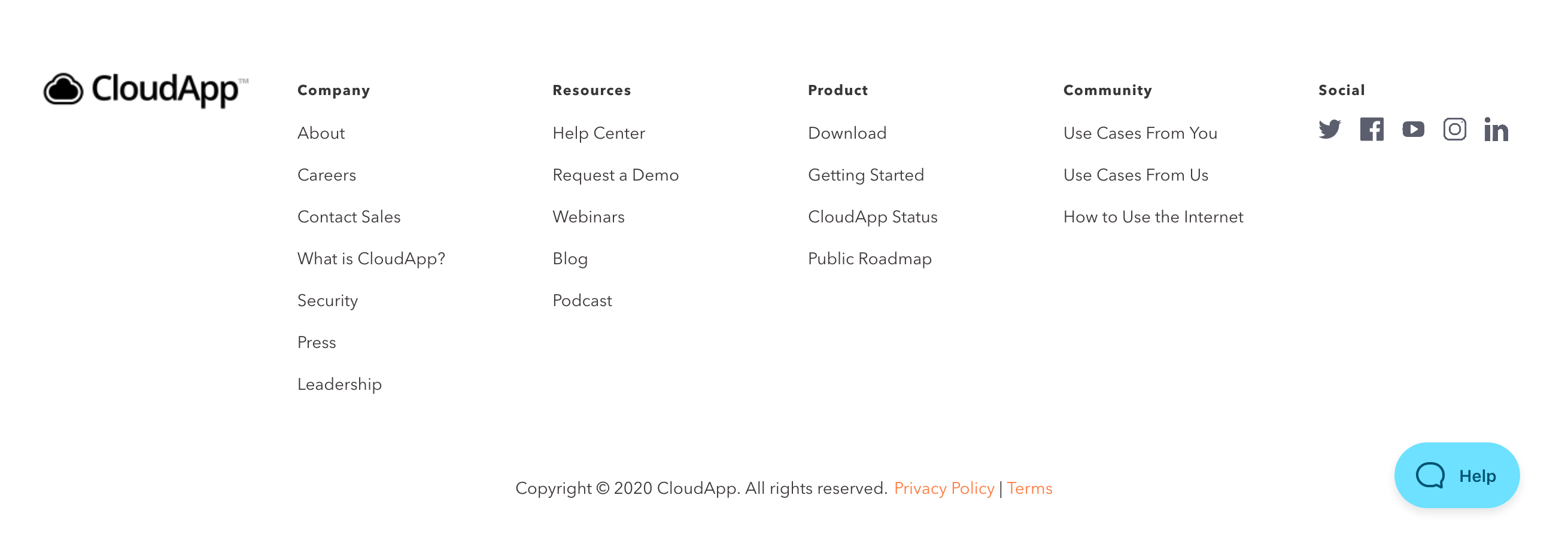 Getcloudapp Footer component screenshot