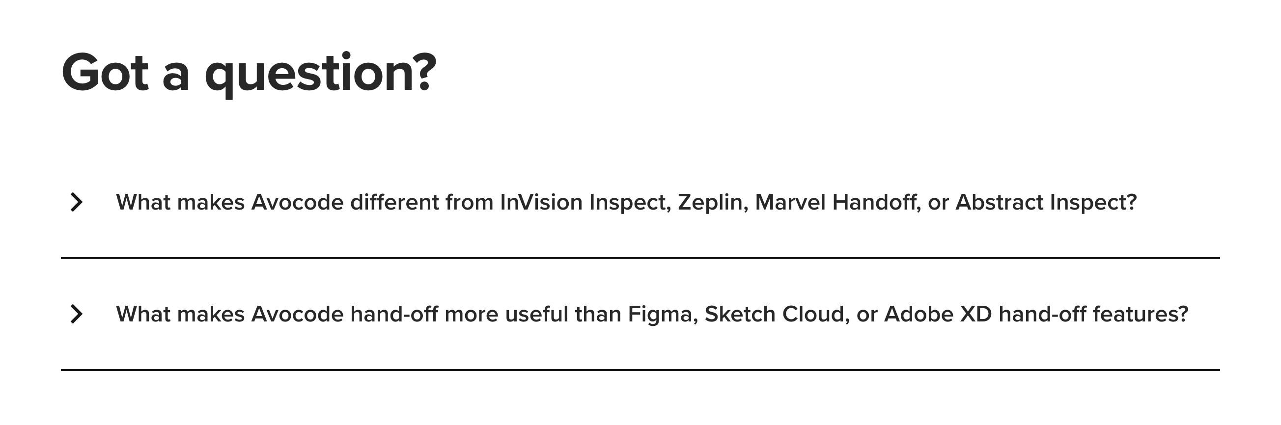 Avocode Faq component screenshot