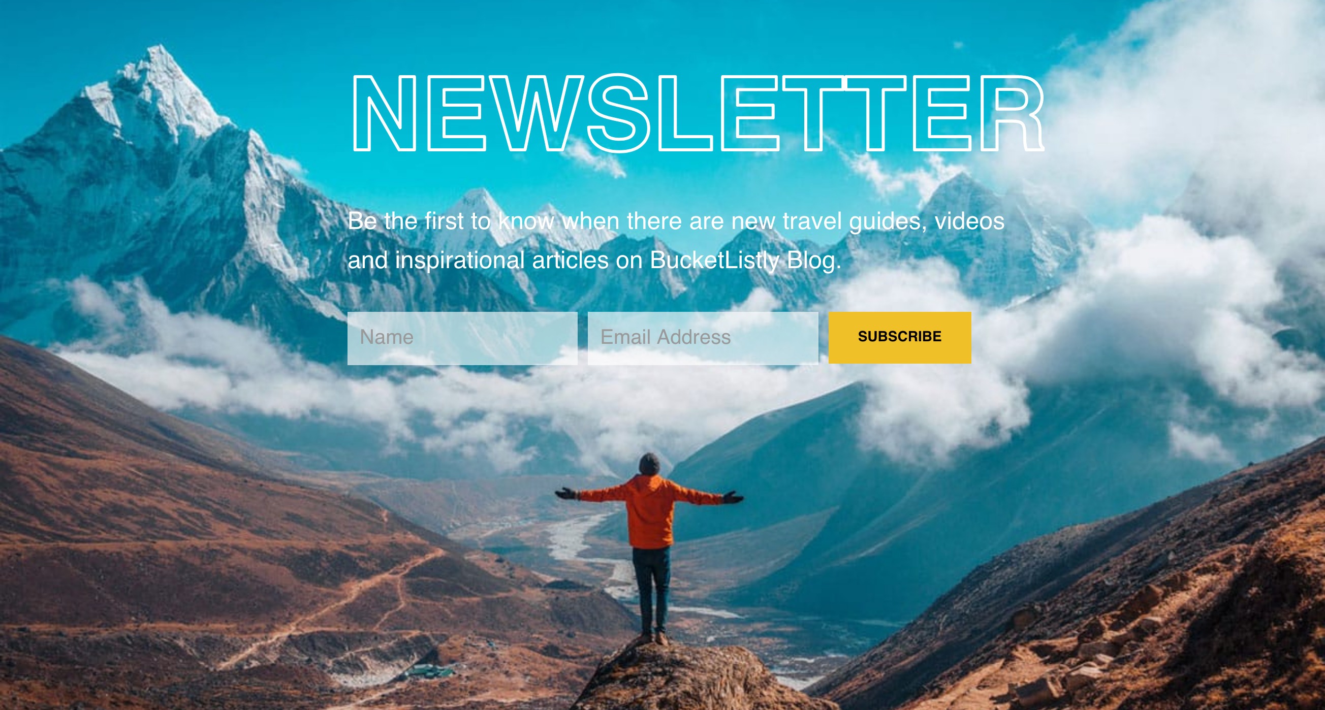 Bucketlistly Newsletter component screenshot
