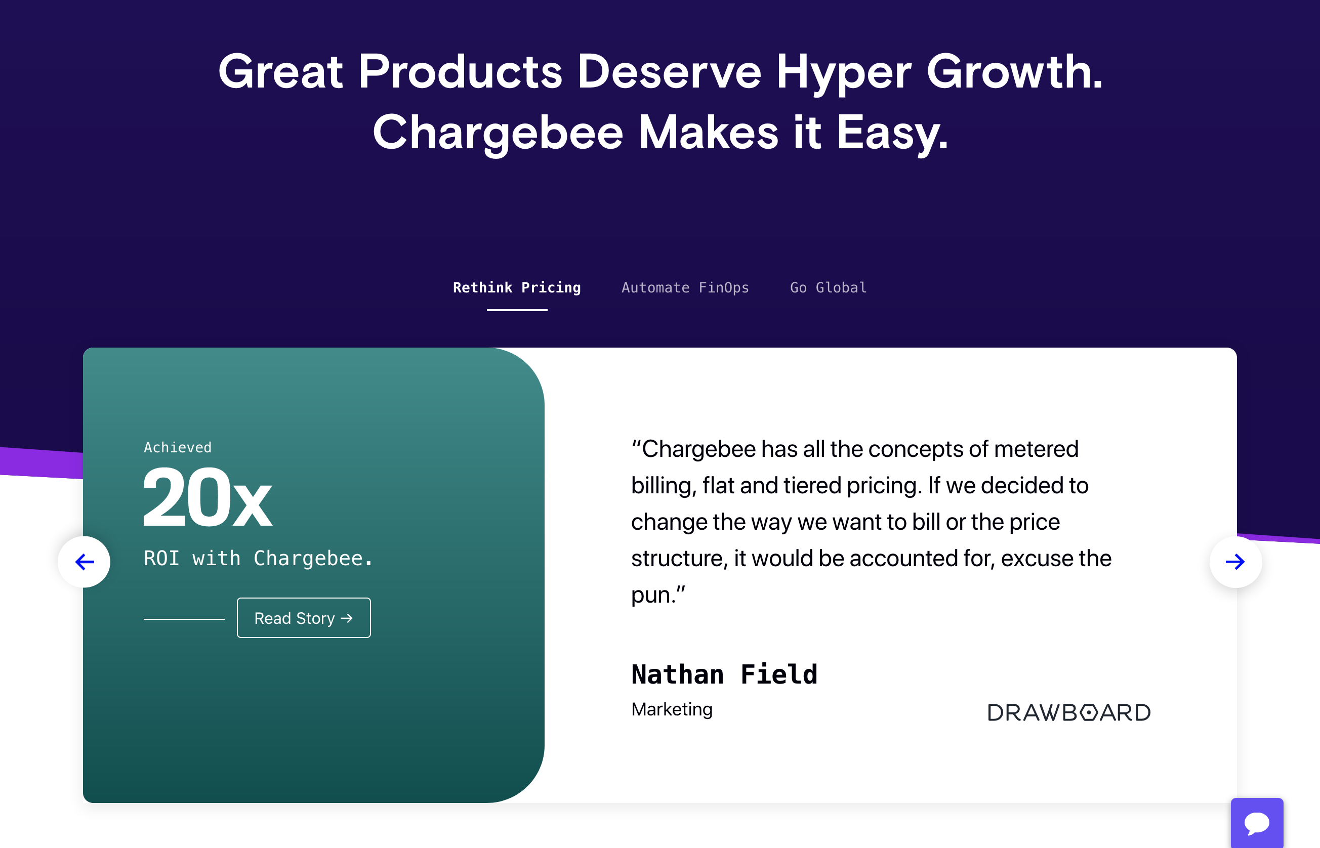 Chargebee Testimonial component screenshot