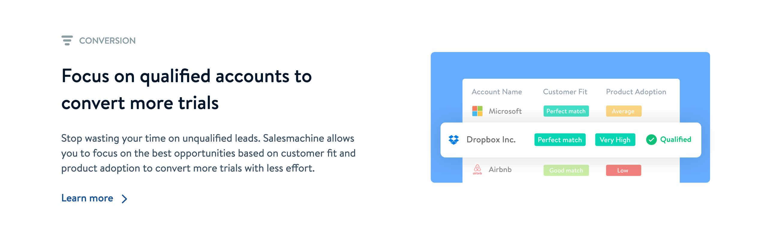 Salesmachine Feature component screenshot