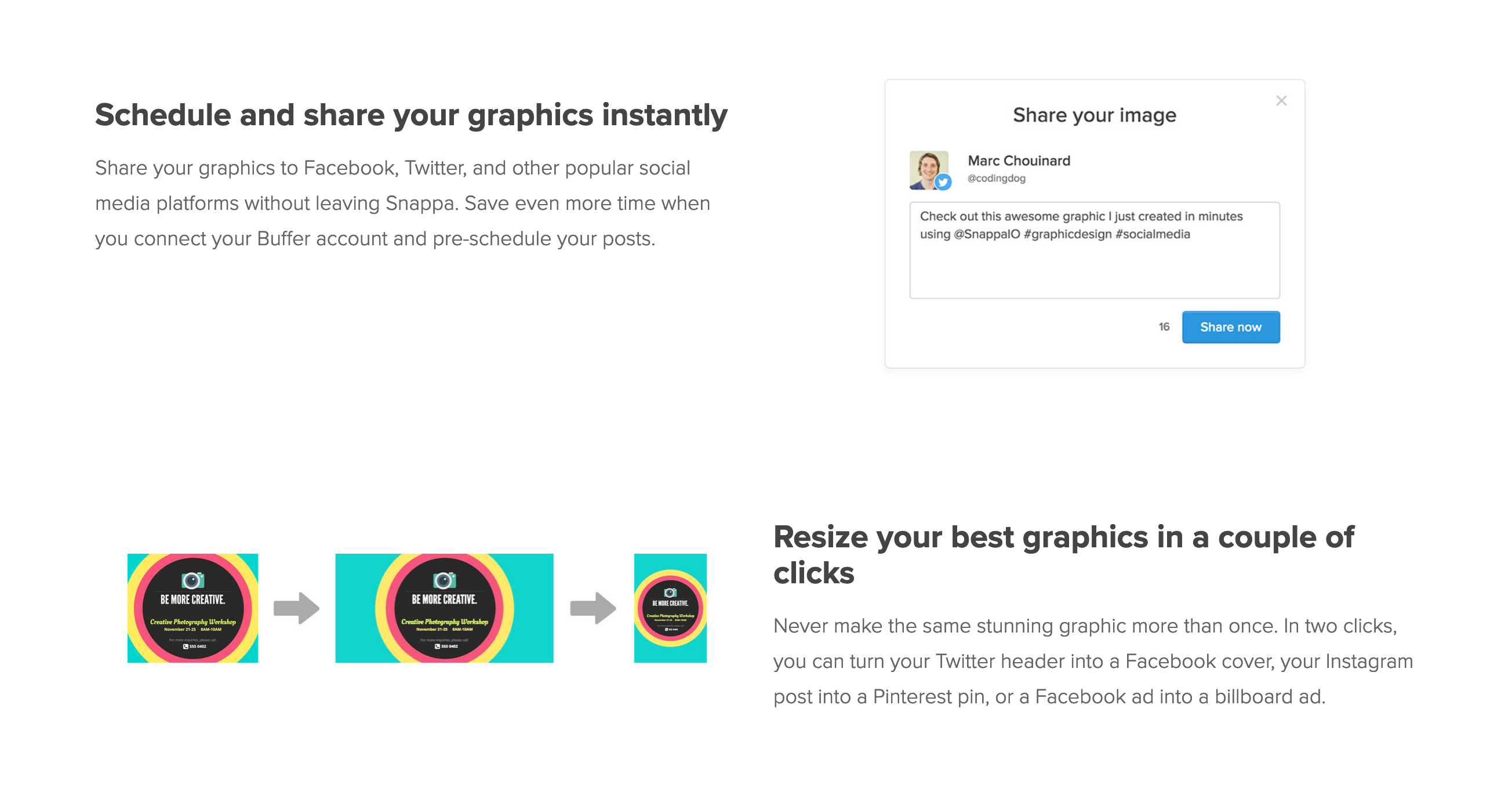 Snappa Feature component screenshot
