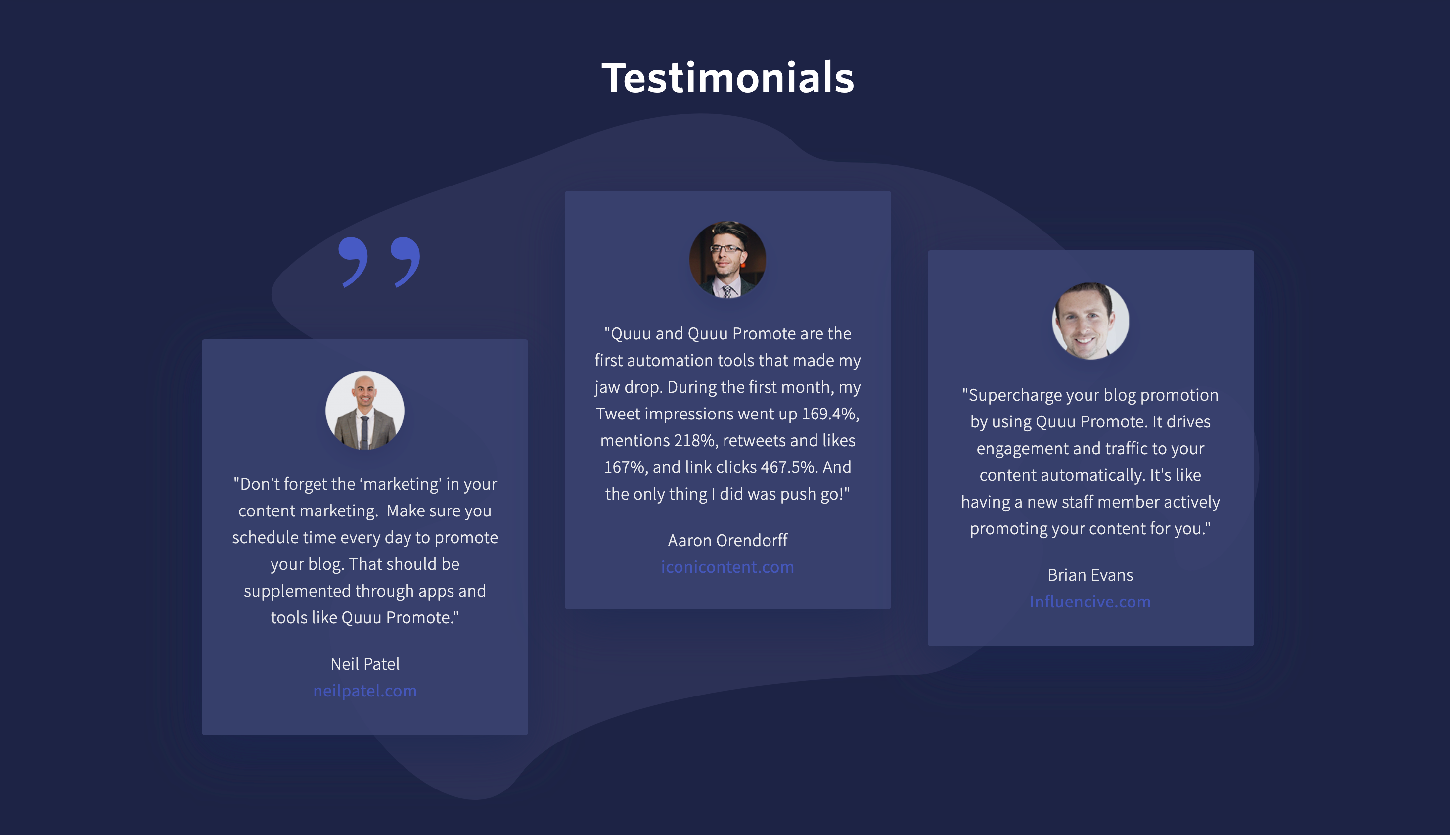 Quuupromote Testimonial component screenshot