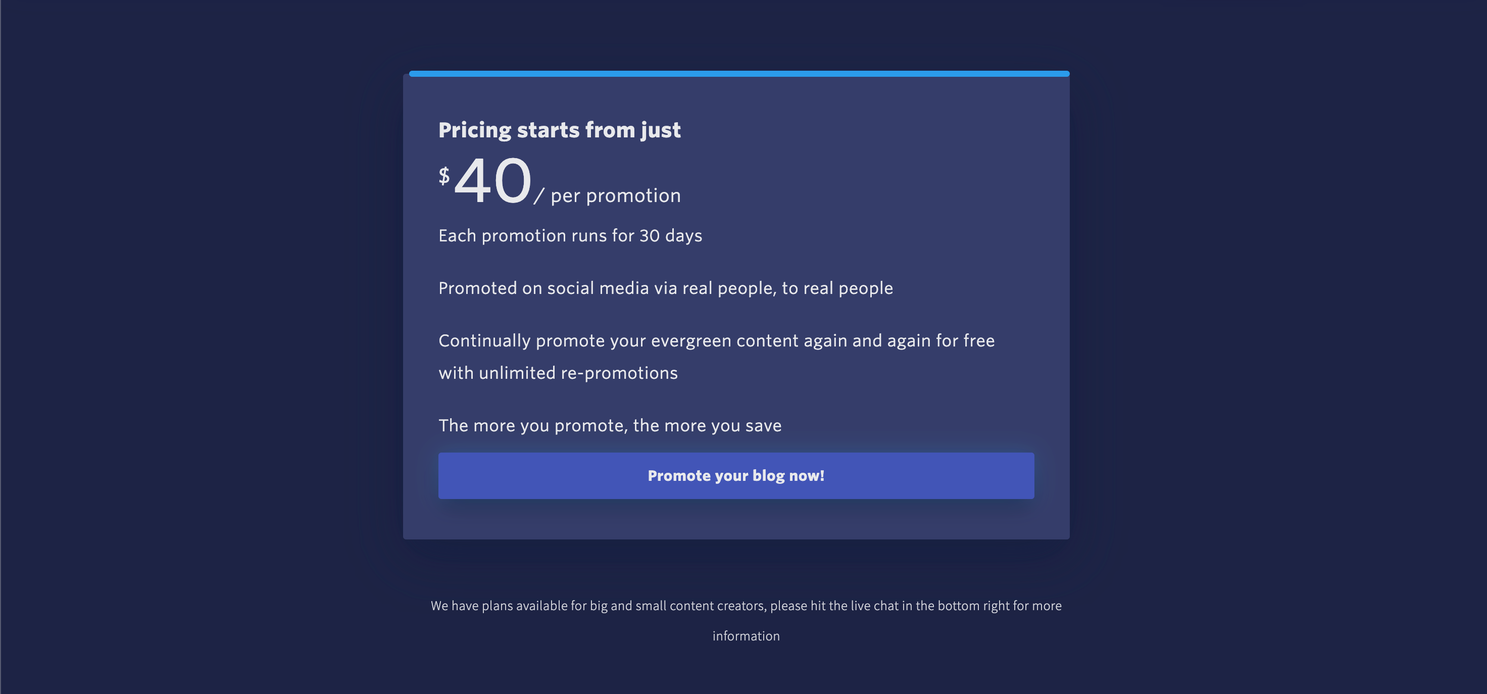 Quuupromote Pricing component screenshot