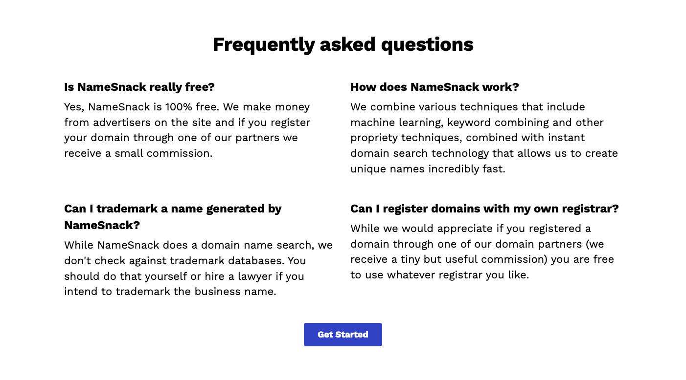 Namesnack Faq component screenshot