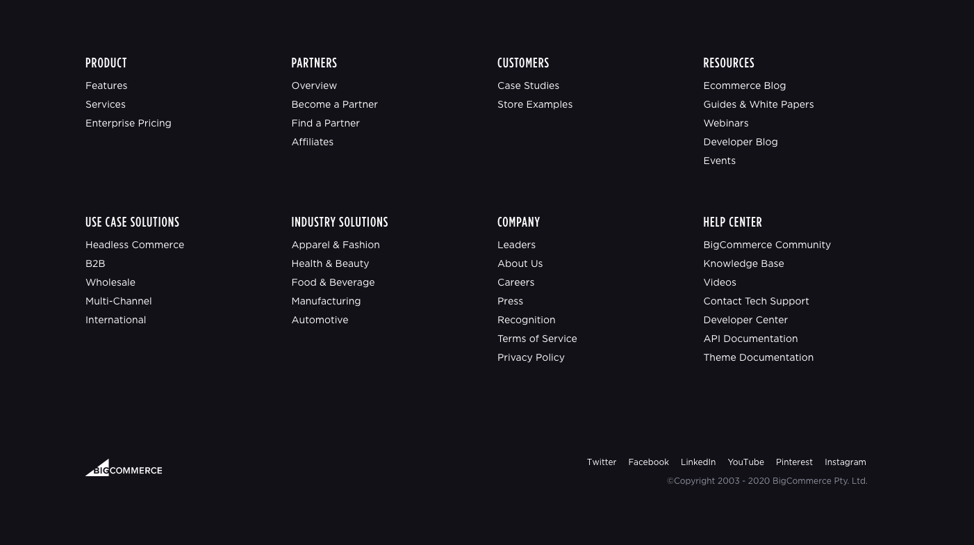 Bigcommerce Footer component screenshot