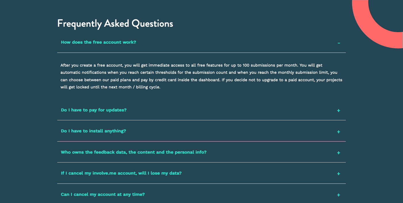 Involve Faq component screenshot