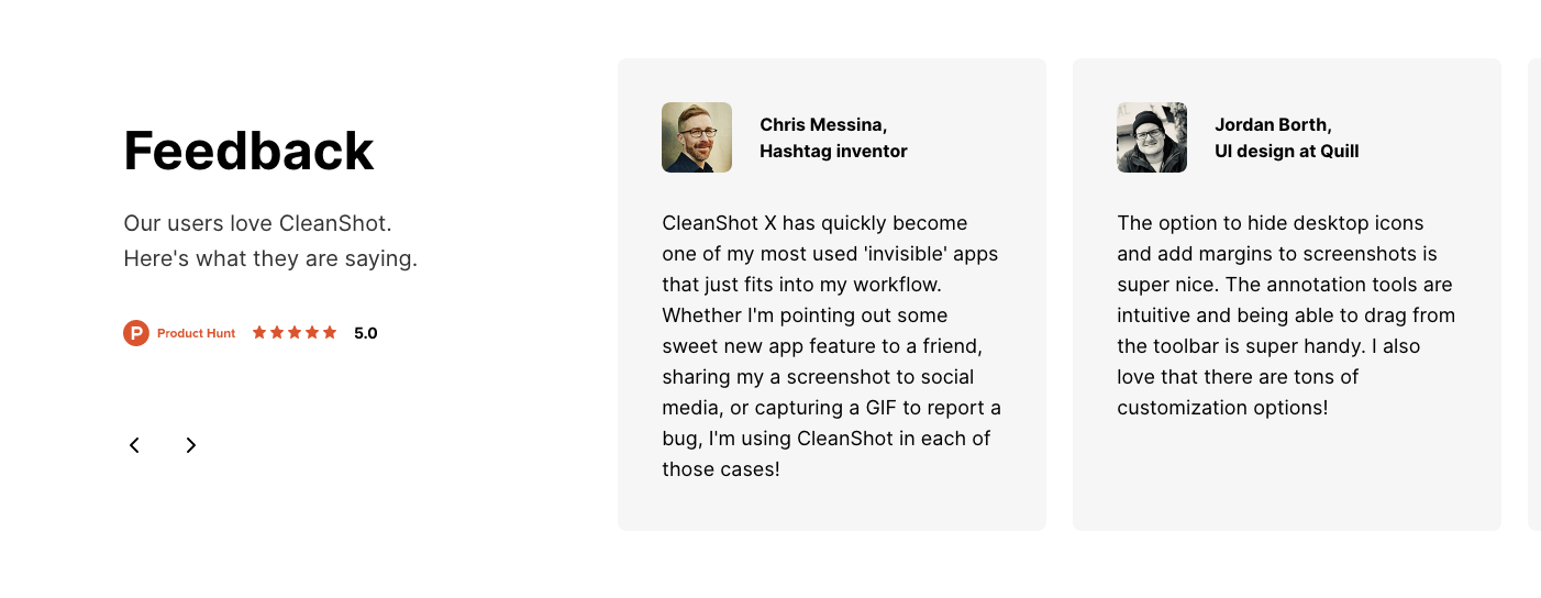 Cleanshot X Testimonial component screenshot
