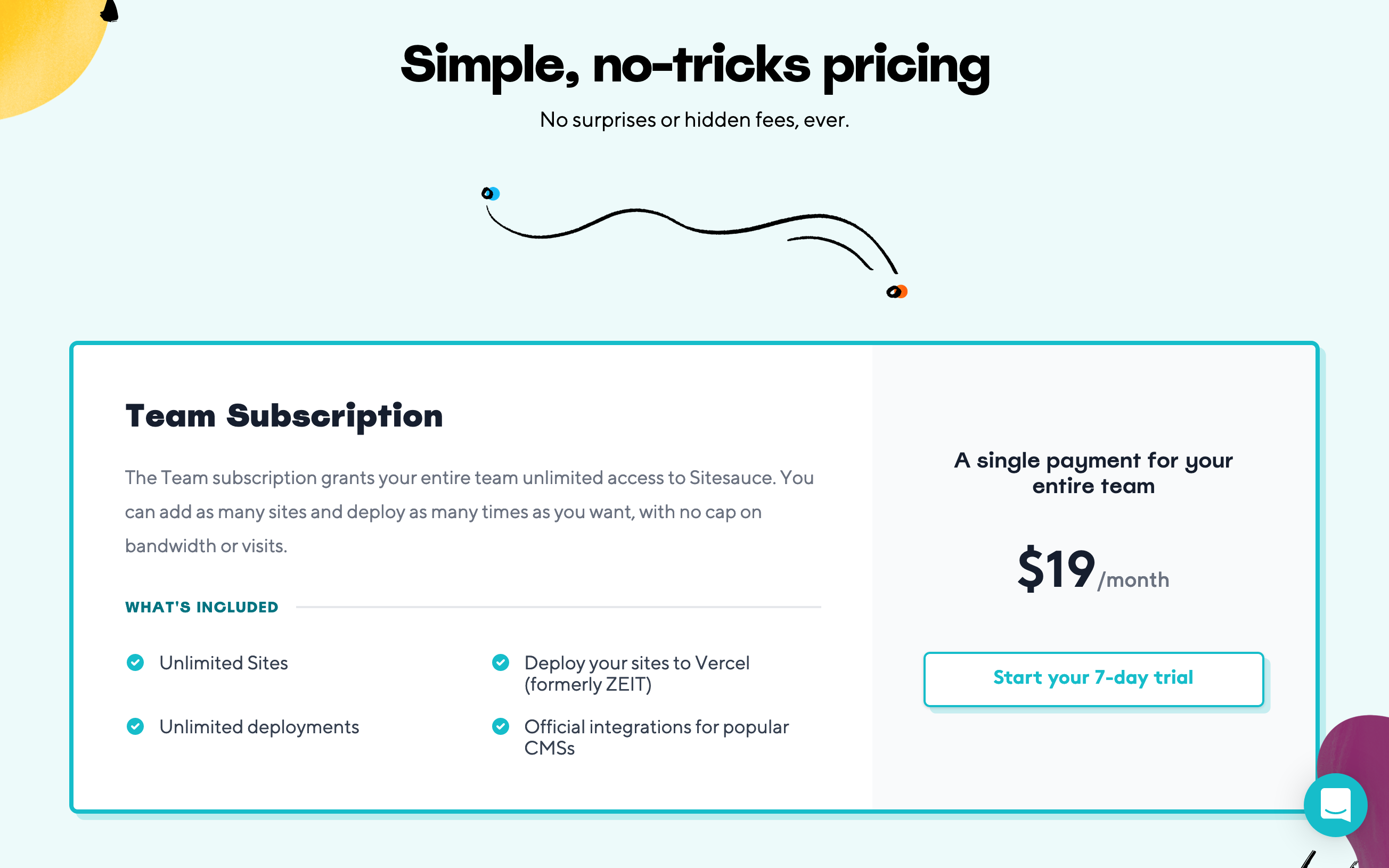 Sitesauce Pricing component screenshot