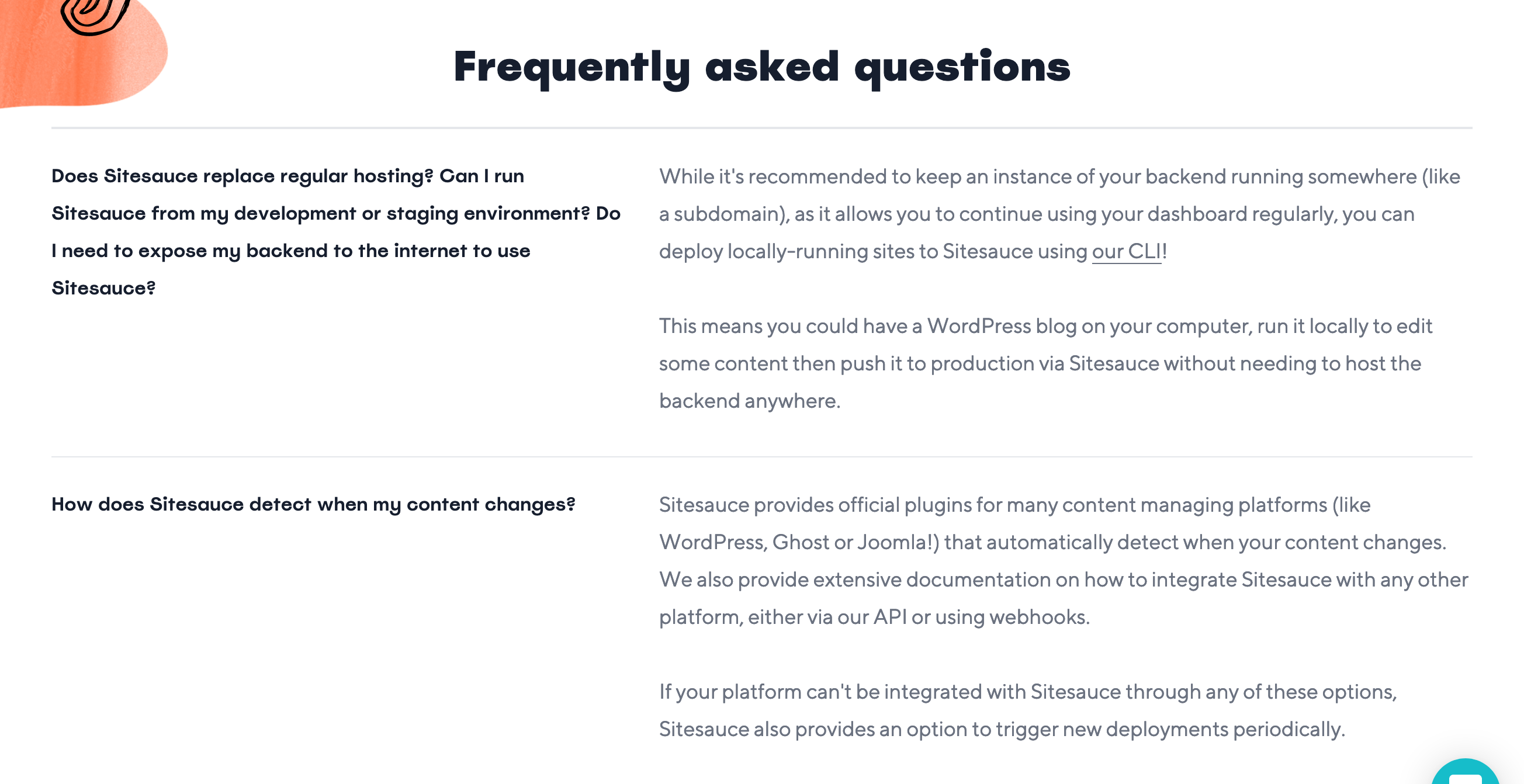Sitesauce Faq component screenshot