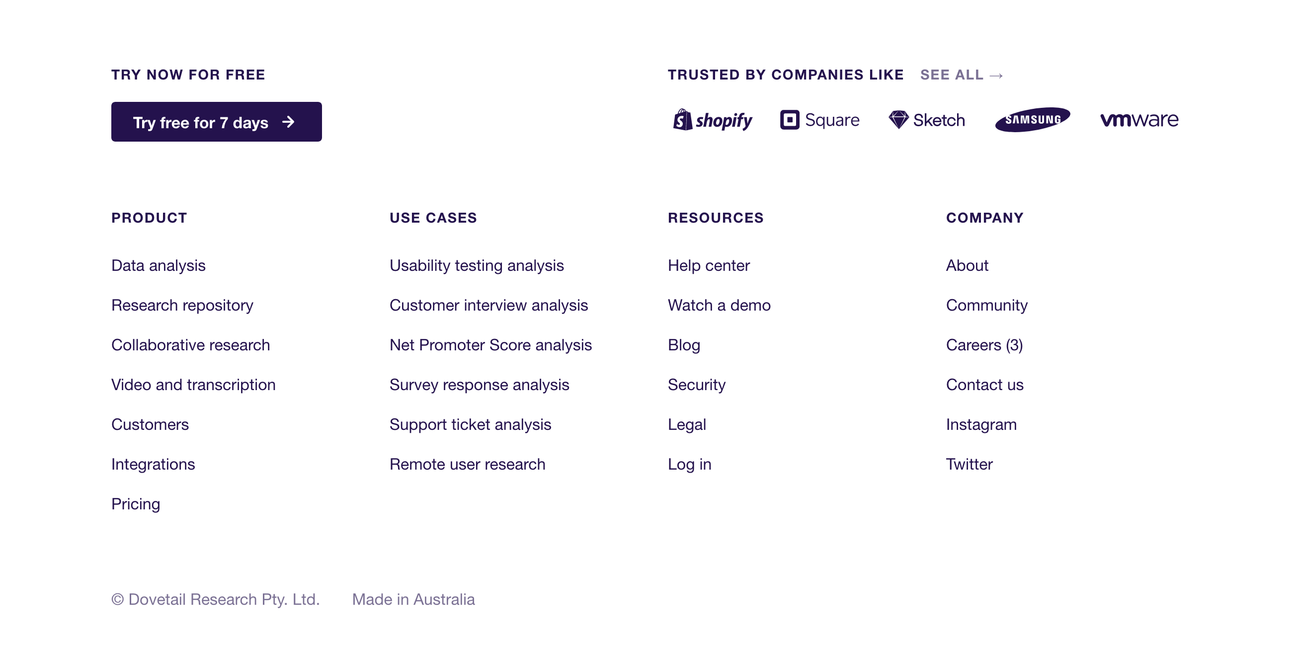 Dovetail Footer component screenshot