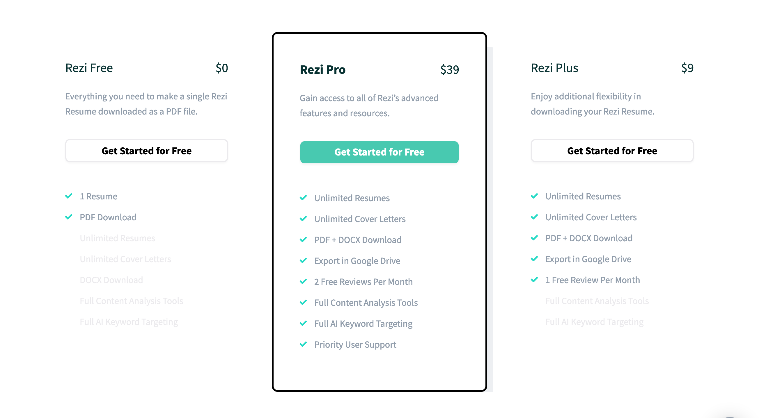 Rezi Pricing component screenshot