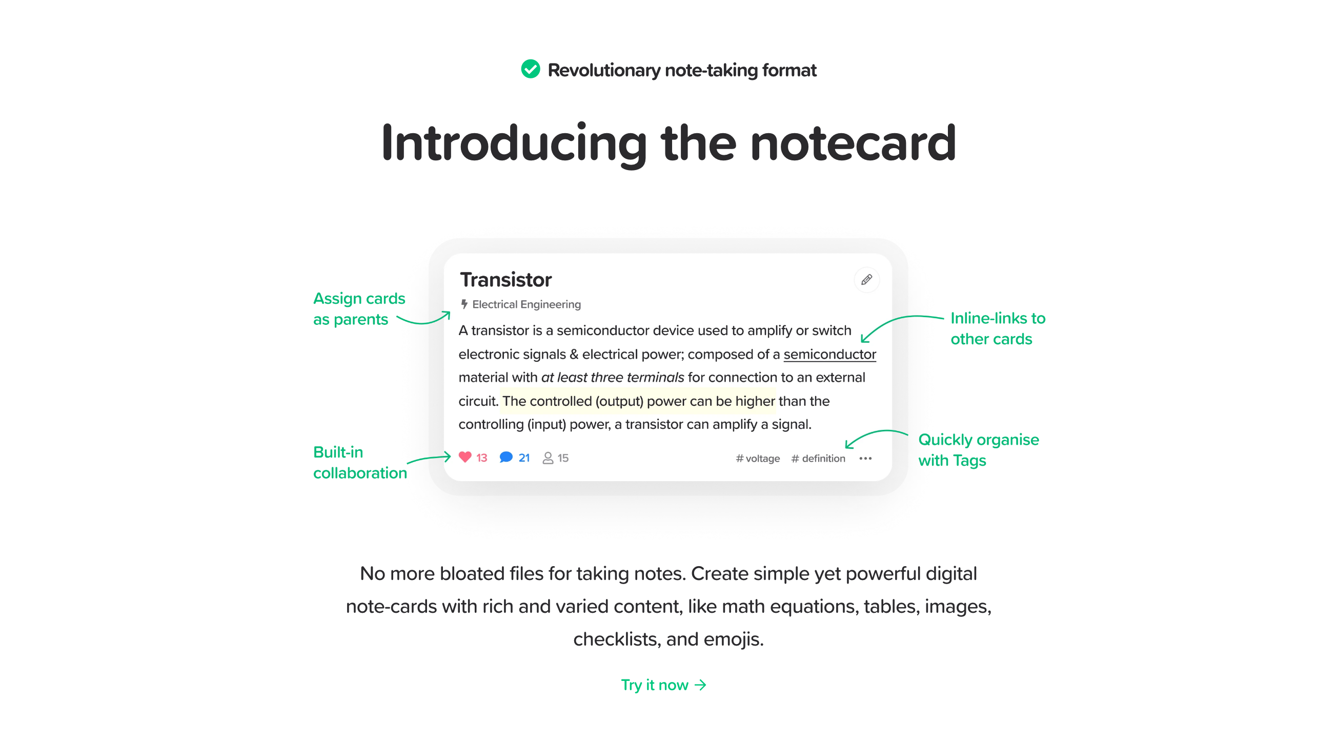 Supernotes Feature component screenshot