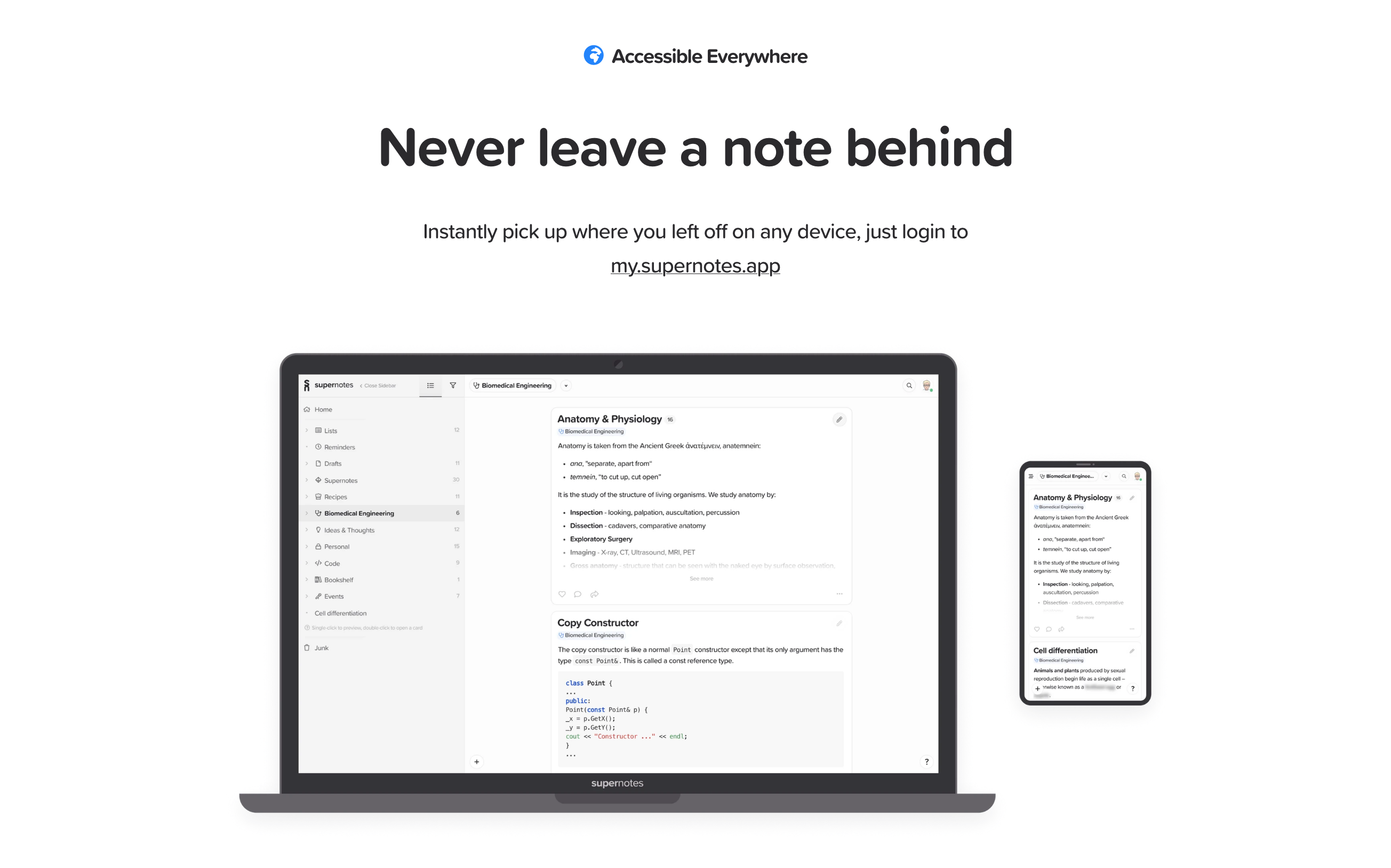 Supernotes Feature component screenshot