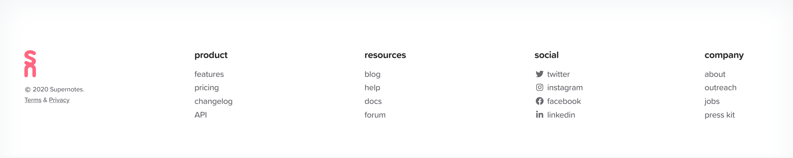 Supernotes Footer component screenshot