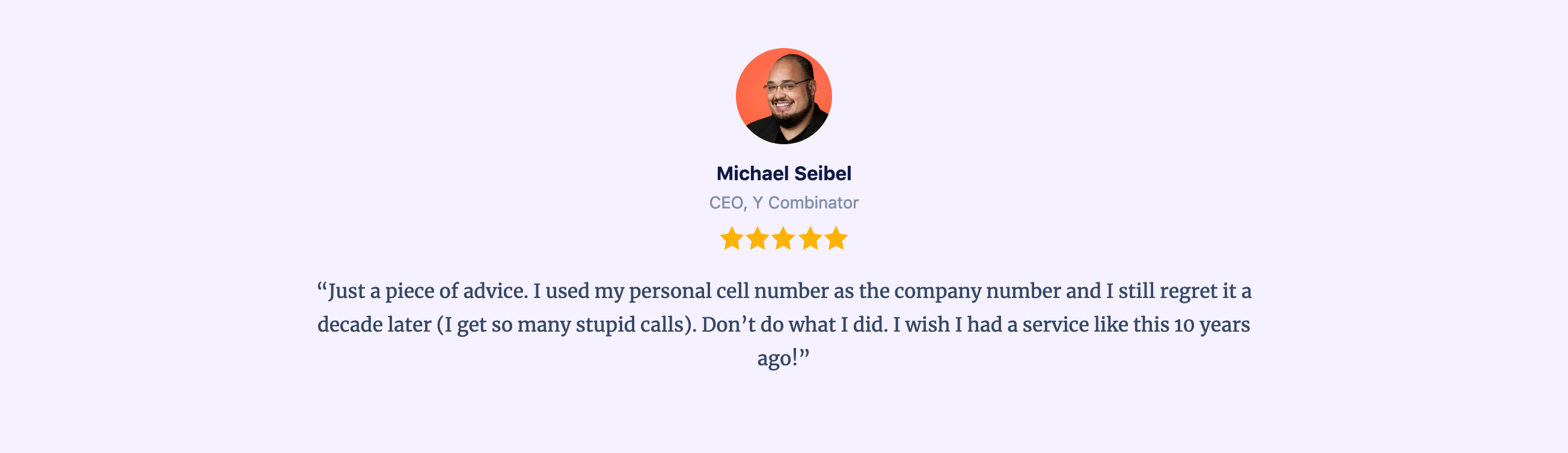 OpenPhone Testimonial component screenshot