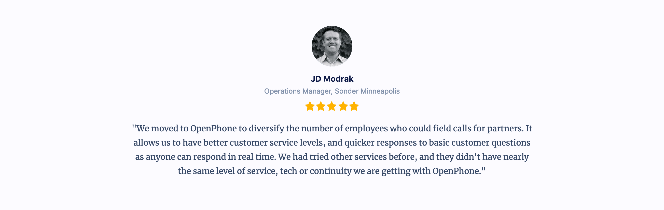 OpenPhone Testimonial component screenshot