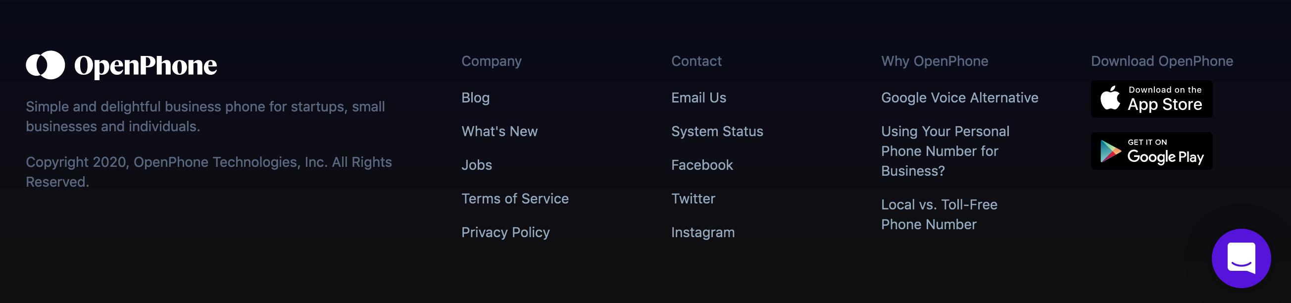OpenPhone Footer component screenshot