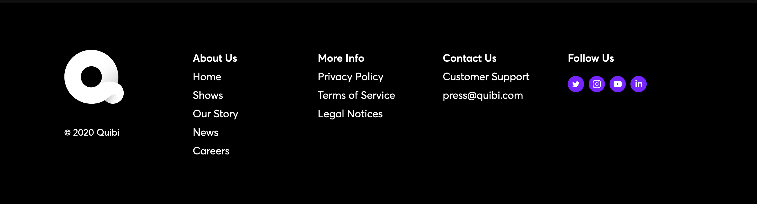 Quibi Footer component screenshot
