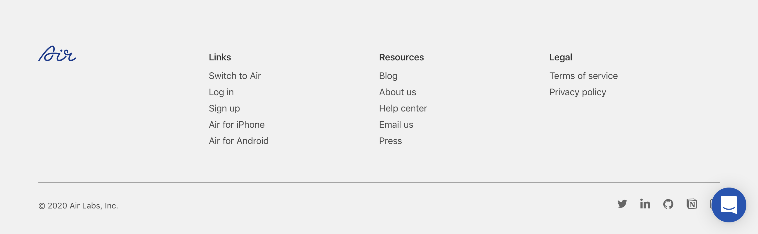 Air Footer component screenshot