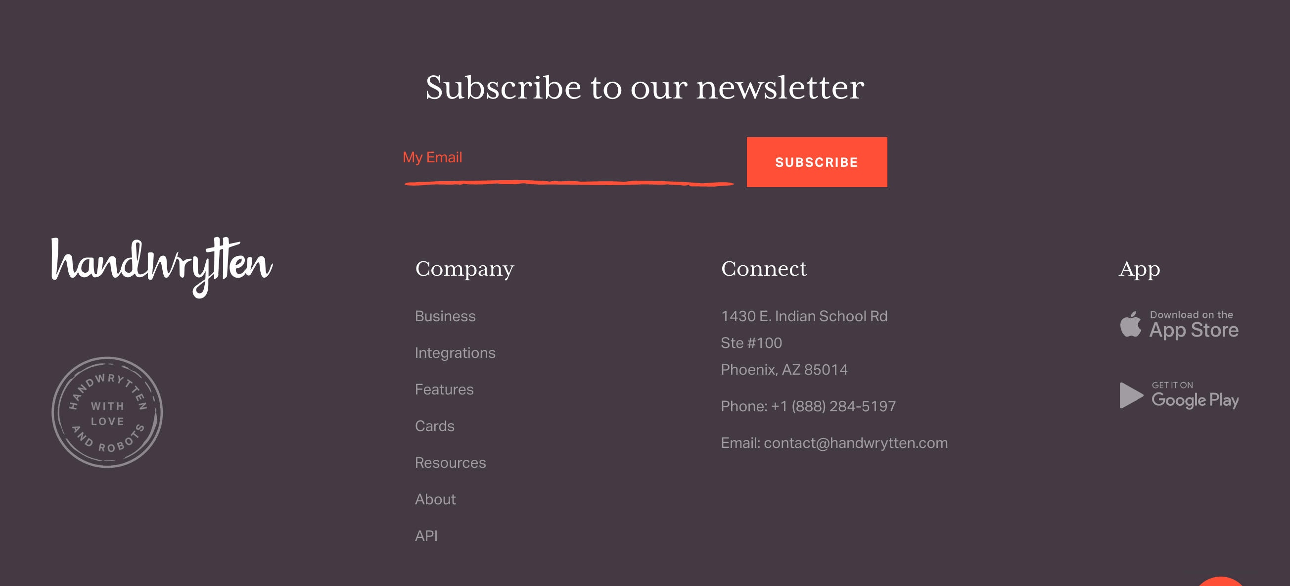 Handwrytten Footer component screenshot