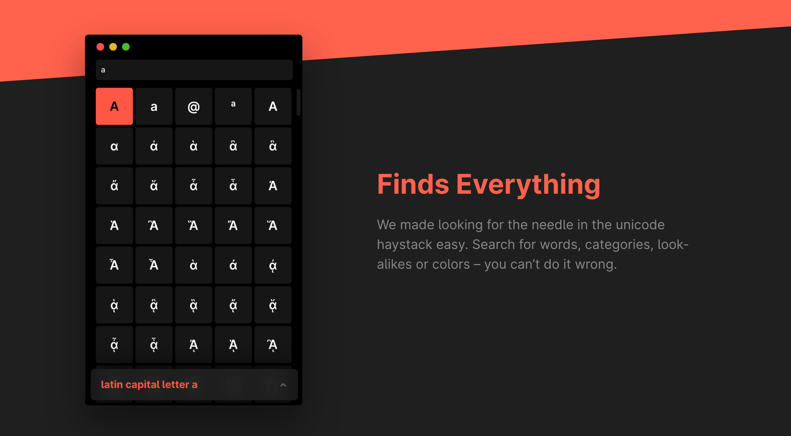 Glyphfinder Feature component screenshot