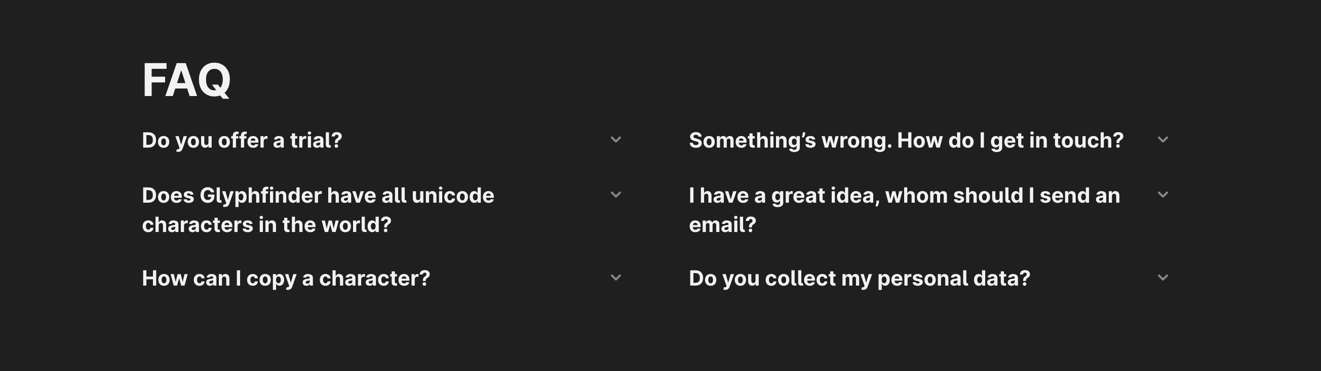 Glyphfinder Faq component screenshot