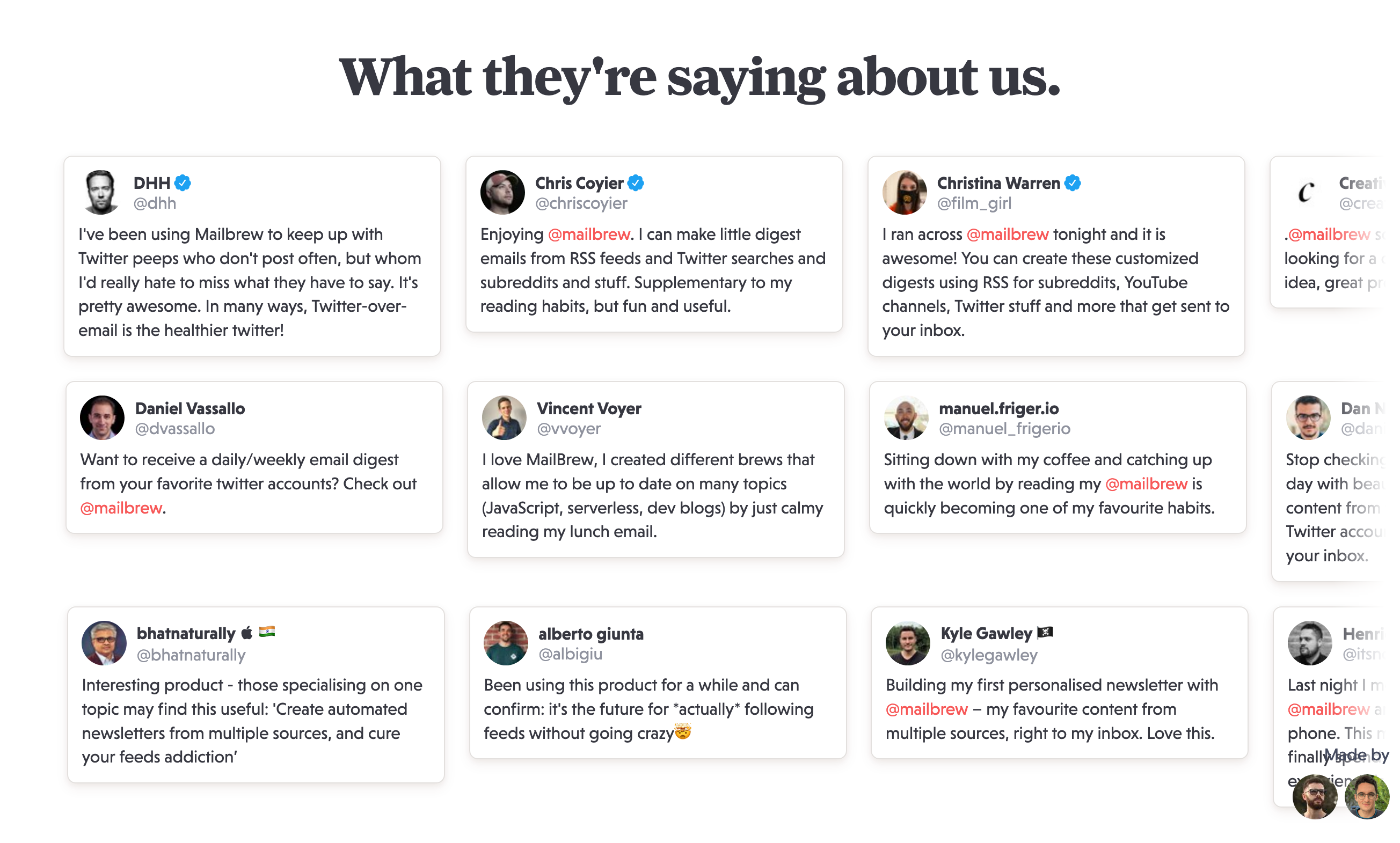 Mailbrew Testimonial component screenshot