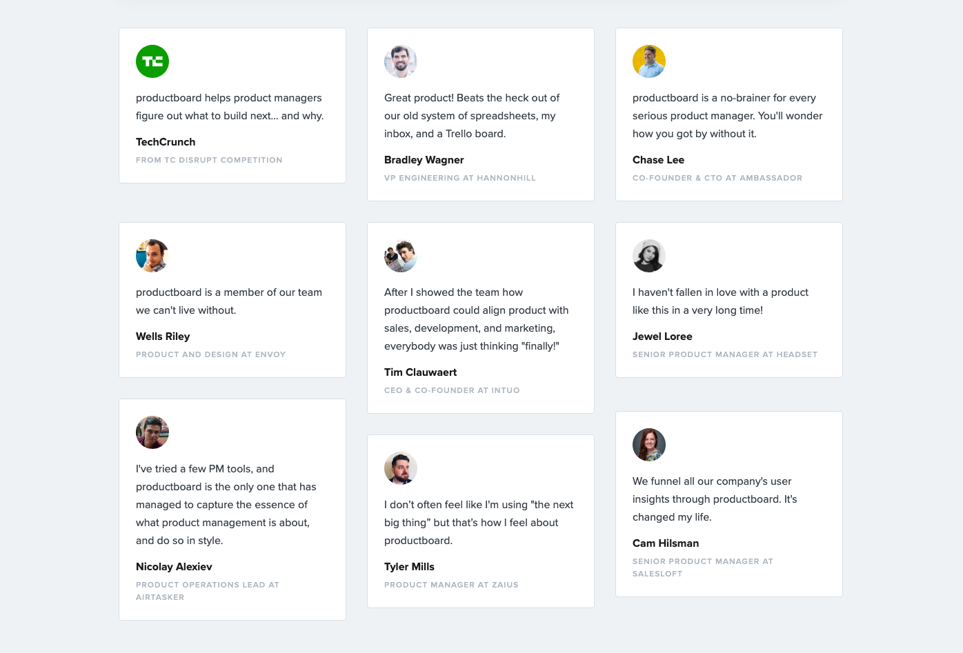 Productboard Testimonial component screenshot