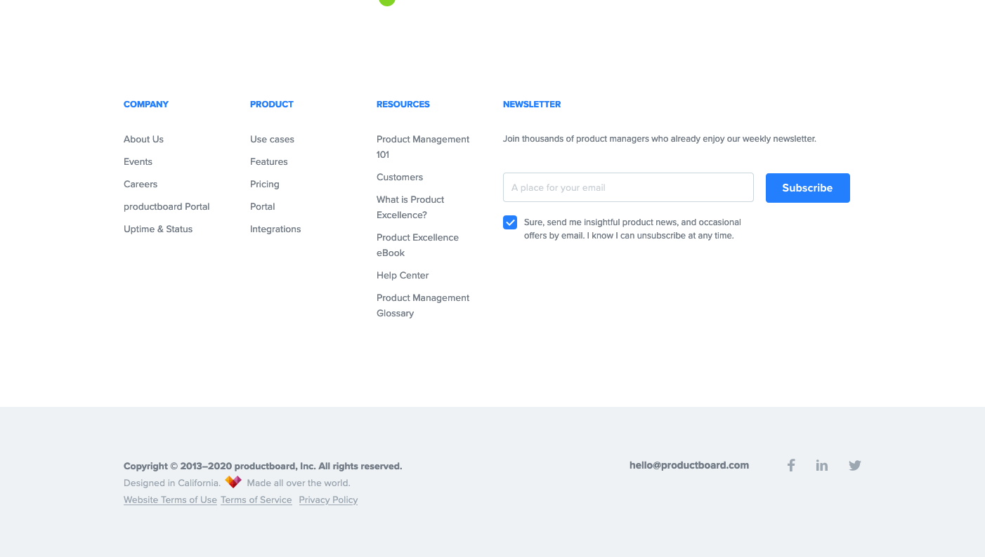 Productboard Footer component screenshot