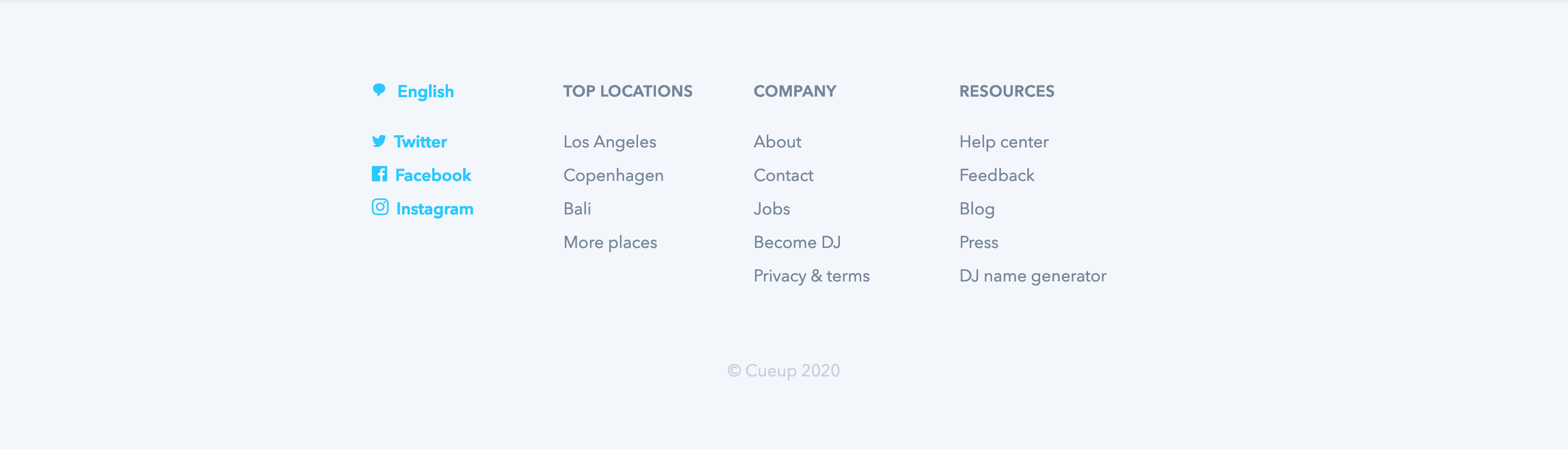 Cueup Footer component screenshot