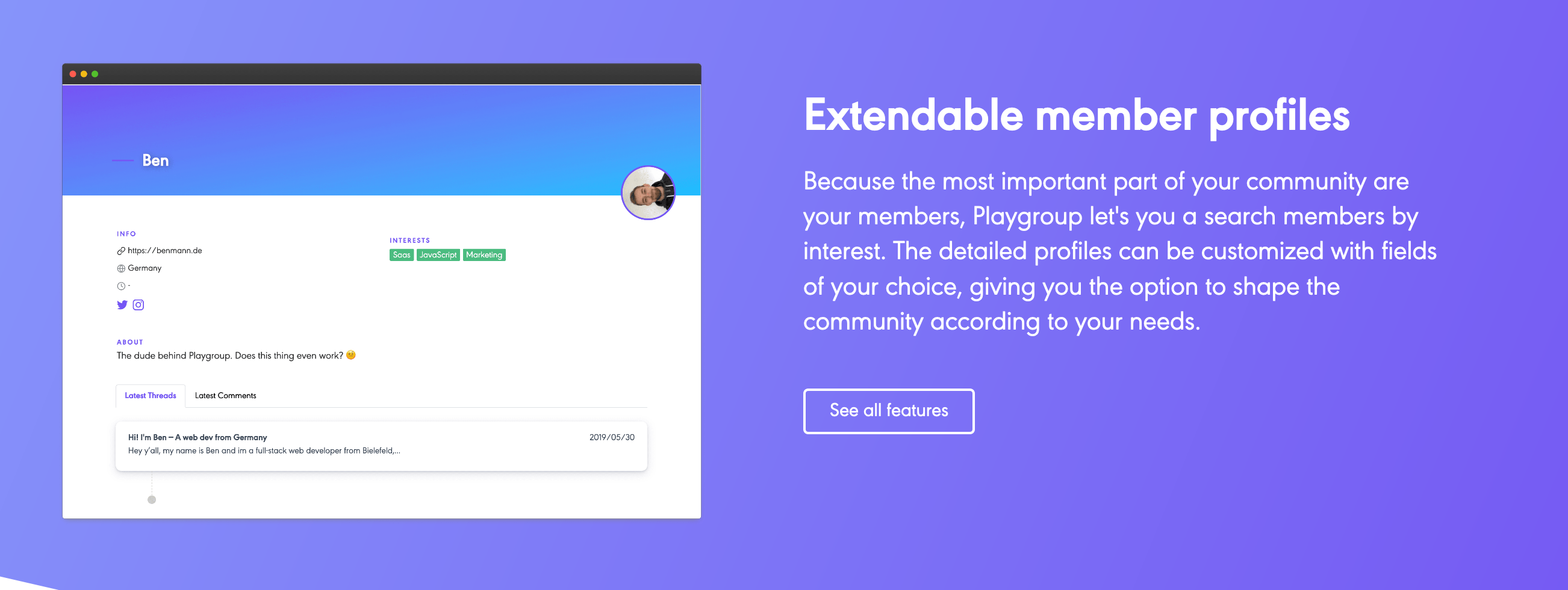 Playgroup Feature component screenshot