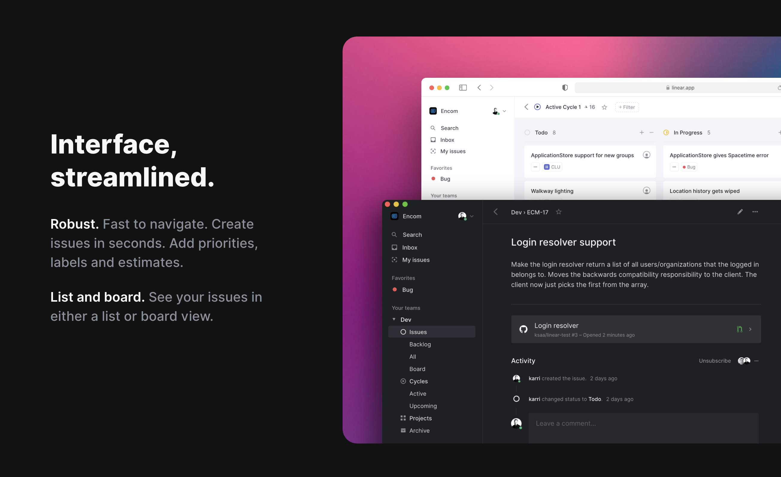 Linear Feature component screenshot
