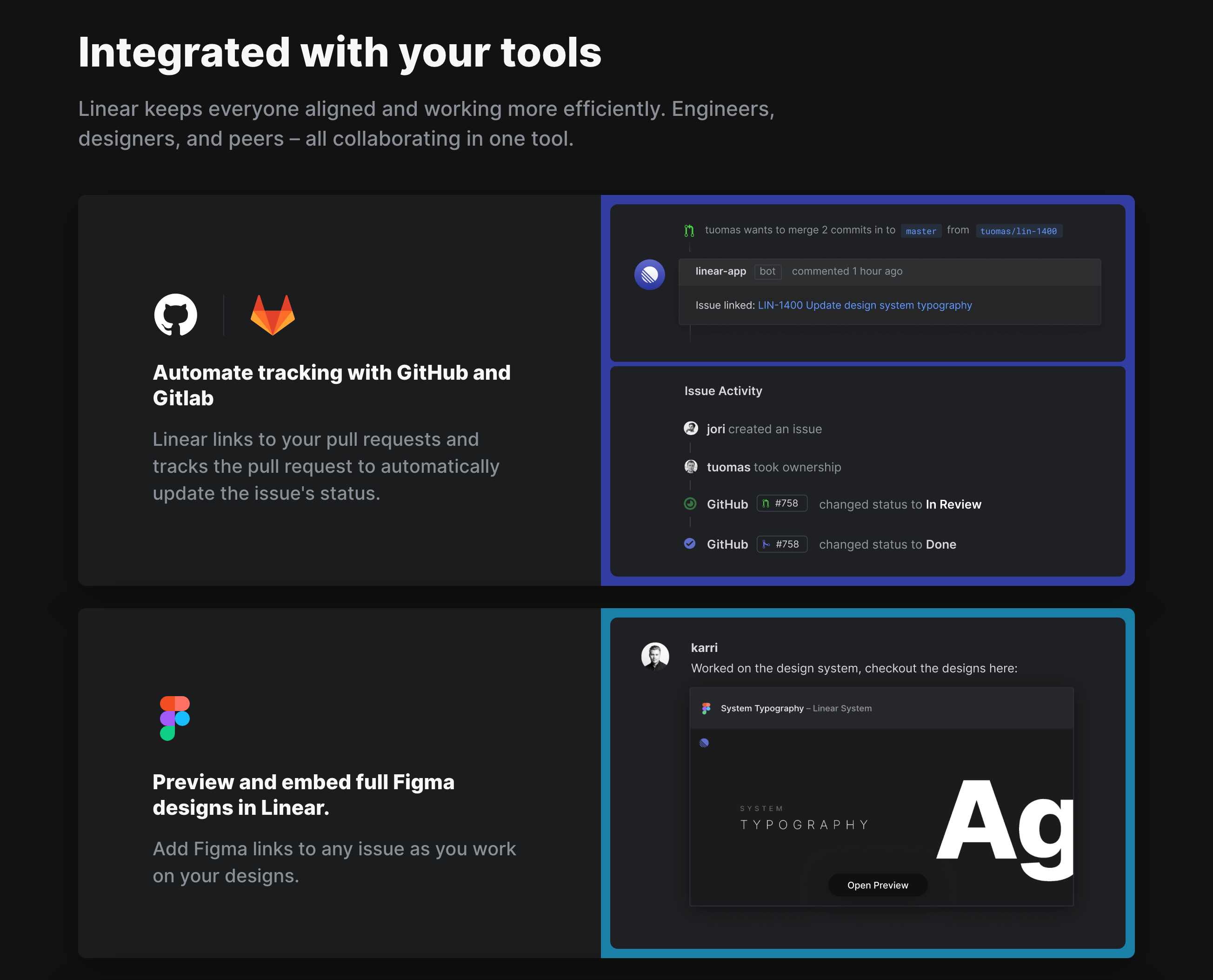 Linear Integrations component screenshot