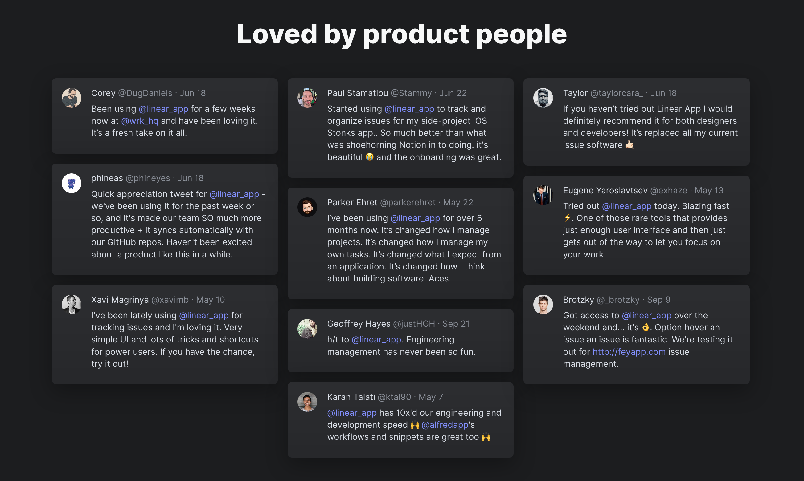 Linear Testimonial component screenshot