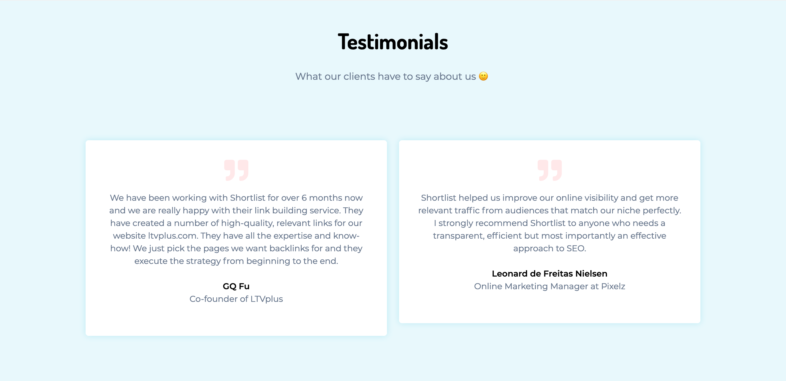 Shortlist Testimonial component screenshot