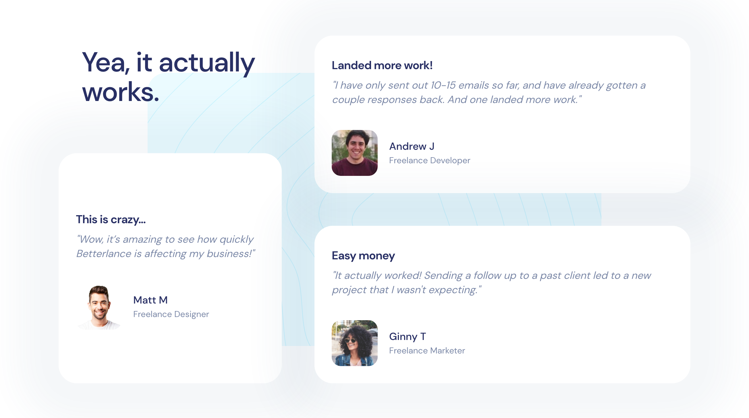 Betterlance Testimonial component screenshot