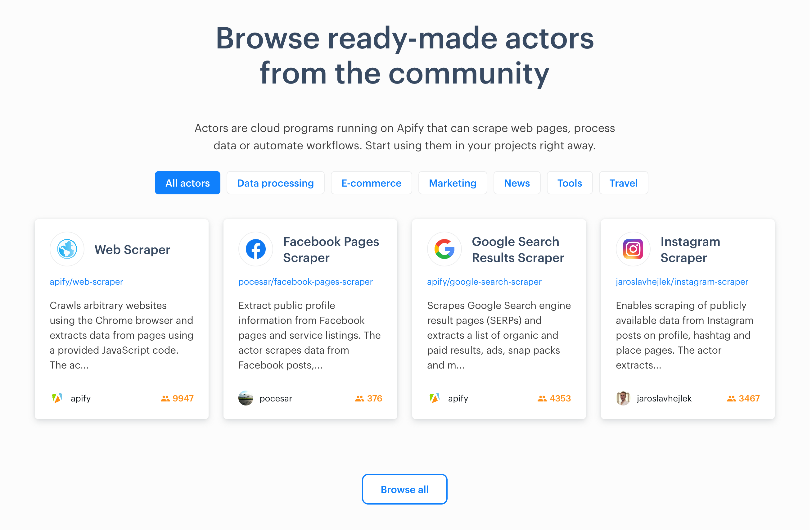 Apify Integrations component screenshot