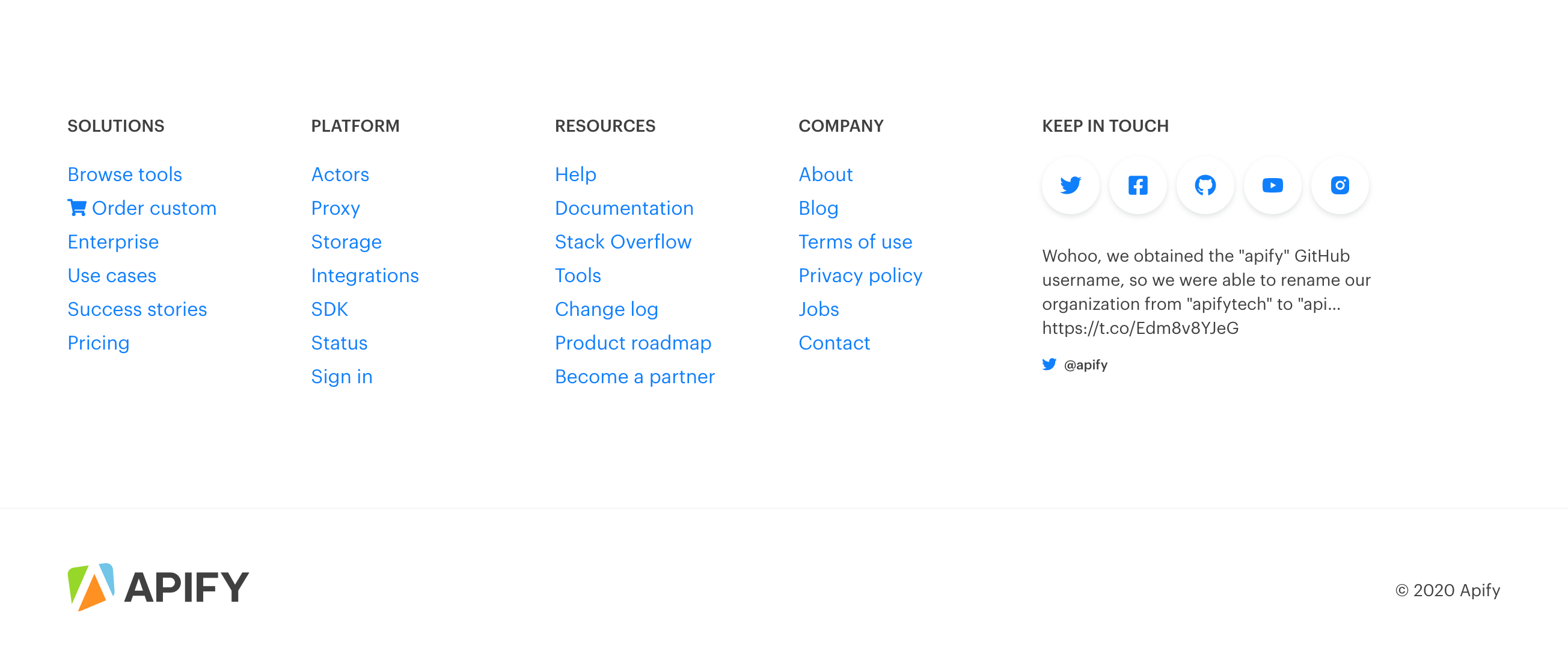 Apify Footer component screenshot