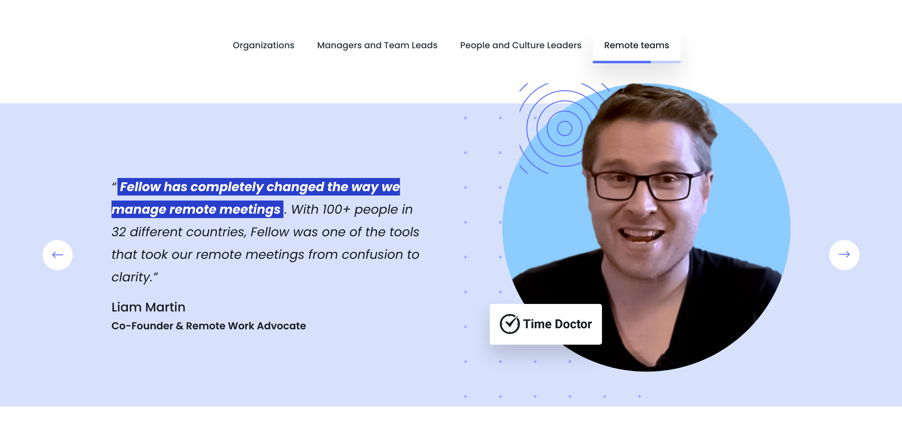 Fellow Testimonial component screenshot